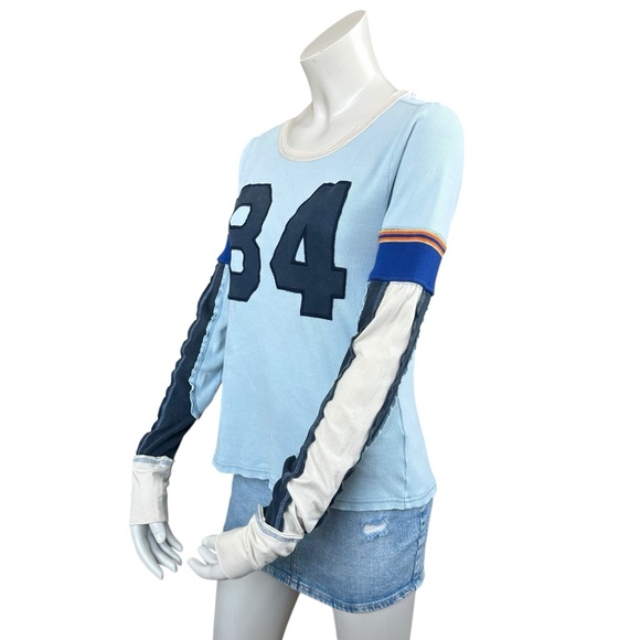 Free People We The Free “Snow Peak” Blue White Faux Layered Retro LS Tee Medium - Picture 5 of 8